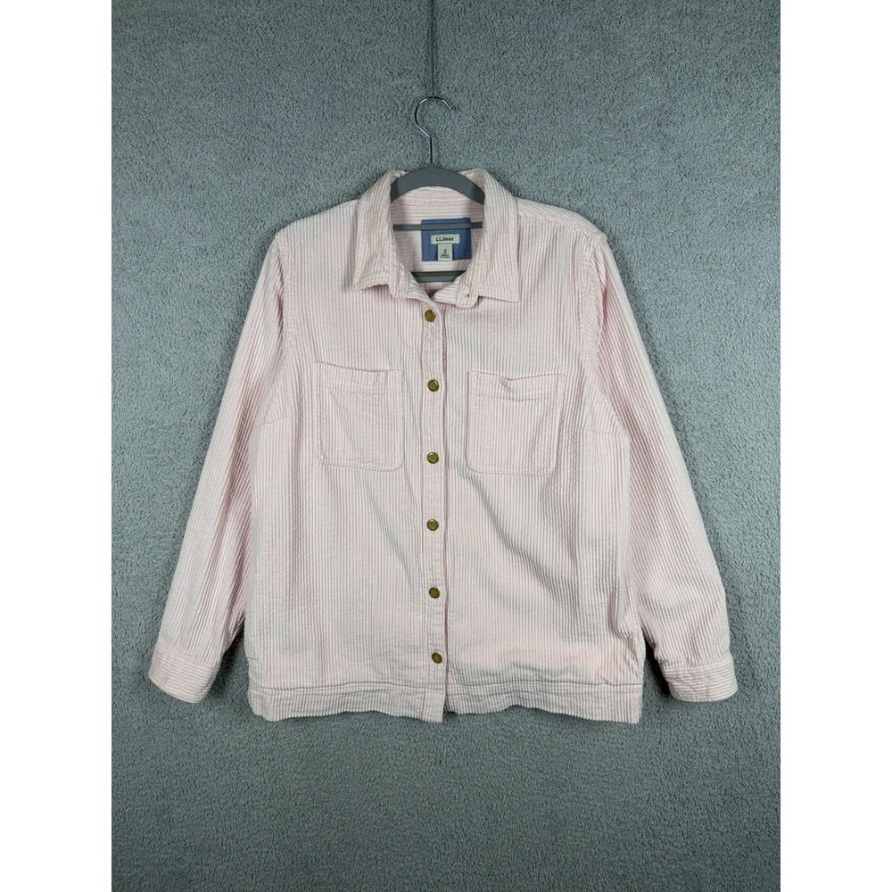 L.L.Bean Womens Comfort Corduroy Relaxed Shirt Pink Button Down Size M